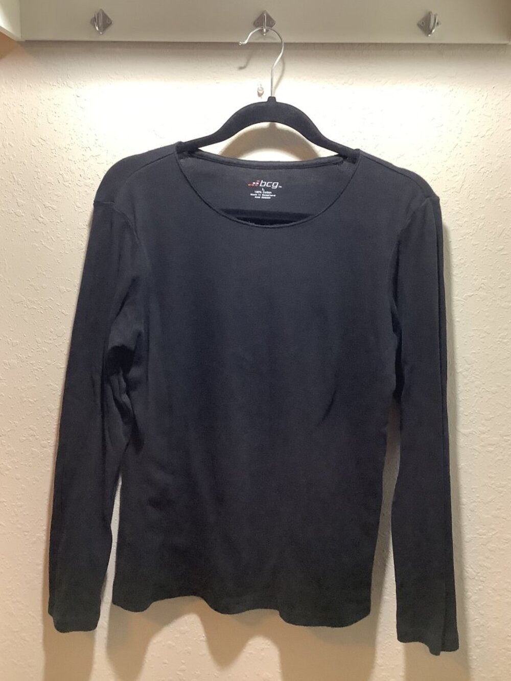 BCG Long Sleeve 100% Cotton Black Shirt Layers Undershirt - Large